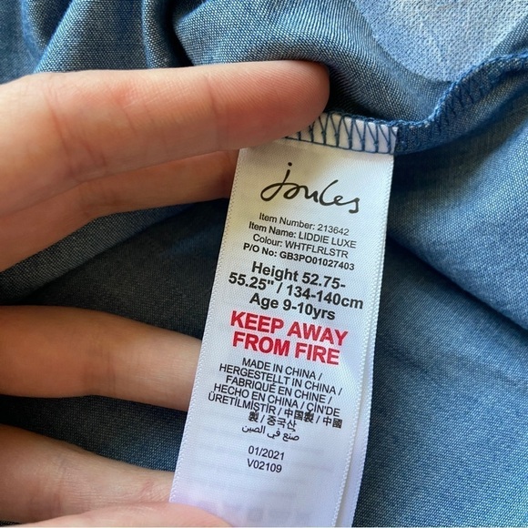 Joules Girl's 9-10 yr. Floral Chambray Liddie Luxe Dress - Picture 10 of 12